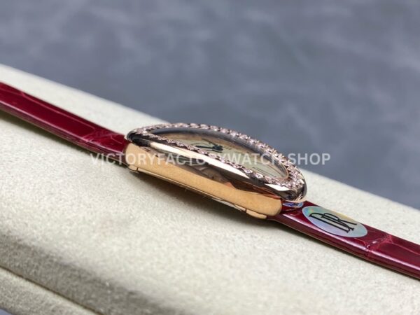 DR Factory Cartier Baignoire WJBA0031 31.4mm Rose Gold Red Leather  Strap Diamond Bezel Roman Numerals Silver Dial