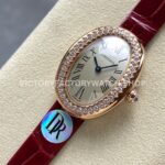 DR Factory Cartier Baignoire WJBA0031 31.4mm Rose Gold Red Leather  Strap Diamond Bezel Roman Numerals Silver Dial