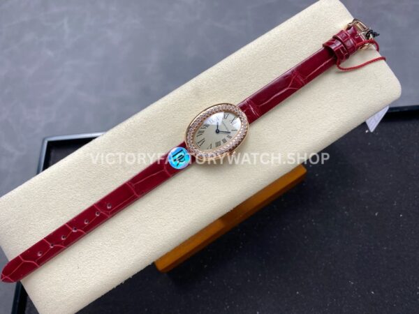 DR Factory Cartier Baignoire WJBA0031 31.4mm Rose Gold Red Leather  Strap Diamond Bezel Roman Numerals Silver Dial