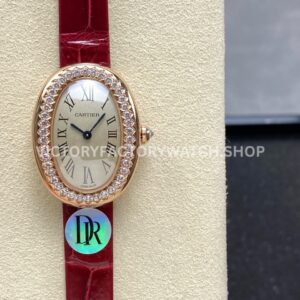 DR Factory Cartier Baignoire WJBA0031 31.4mm Rose Gold Red Leather Strap Diamond Bezel Roman Numerals ( (7) DR Factory Cartier Baignoire WJBA0031 red leather strap silver dial