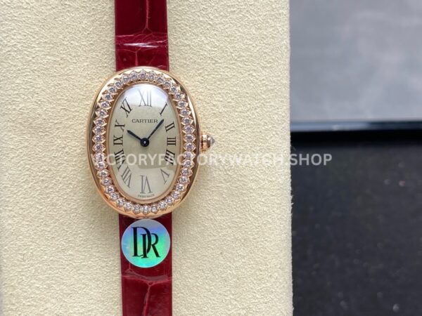 DR Factory Cartier Baignoire WJBA0031 red leather strap silver dial