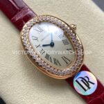 DR Factory Cartier Baignoire WJBA0031 31.4mm Rose Gold Red Leather  Strap Diamond Bezel Roman Numerals Silver Dial