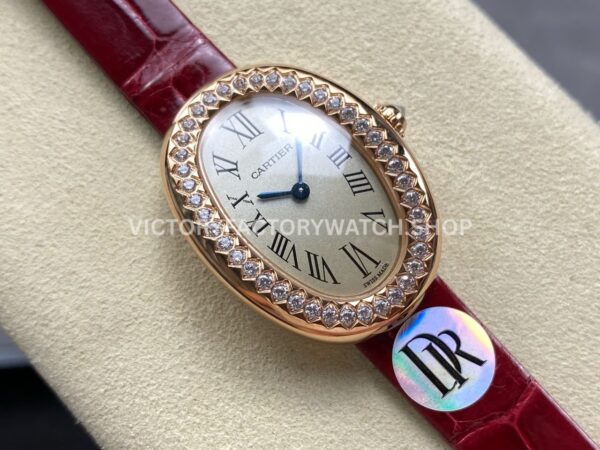 DR Factory Cartier Baignoire WJBA0031 31.4mm Rose Gold Red Leather  Strap Diamond Bezel Roman Numerals Silver Dial