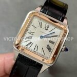 F1 Factory Cartier Santos Dumont W2SA0011 31.4mm Steel Leather Strap Roman Numerals Silver Dial ( F1 Factory Cartier Santos Dumont W2SA0011 31.4mm Rose Gold Bezel Leather Strap Roman Numerals Silver Dial