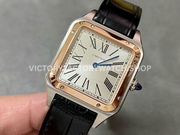 F1 Factory Cartier Santos Dumont W2SA0011 31.4mm Steel Leather Strap Roman Numerals Silver Dial ( F1 Factory Cartier Santos Dumont W2SA0011 31.4mm Rose Gold Bezel Leather Strap Roman Numerals Silver Dial