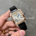F1 Factory Cartier Santos Dumont W2SA0011 31.4mm Steel Leather Strap Roman Numerals Silver Dial ( (5) F1 Factory Cartier Santos Dumont W2SA0011 31.4mm Rose Gold Bezel Leather Strap Roman Numerals Silver Dial