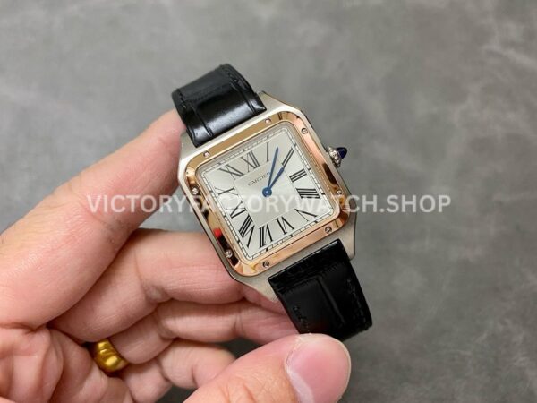 F1 Factory Cartier Santos Dumont W2SA0011 31.4mm Steel Leather Strap Roman Numerals Silver Dial ( (5) F1 Factory Cartier Santos Dumont W2SA0011 31.4mm Rose Gold Bezel Leather Strap Roman Numerals Silver Dial