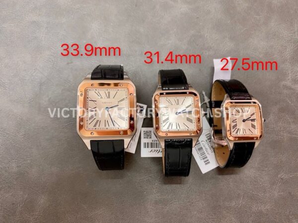 F1 Factory Cartier Santos Dumont W2SA0011 31.4mm Steel Leather Strap Roman Numerals Silver Dial ( (9) F1 Factory Cartier Santos Dumont W2SA0011 31.4mm Rose Gold Bezel Leather Strap Roman Numerals Silver Dial