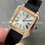 F1 Factory Cartier Santos Dumont W2SA0012 27.5mm Rose Gold Leather Strap Roman Numerals Silver Dial (1) F1 Factory Cartier Santos Dumont W2SA0012 27.5mm Rose Gold Bezel Leather Strap Roman Numerals Silver Dial