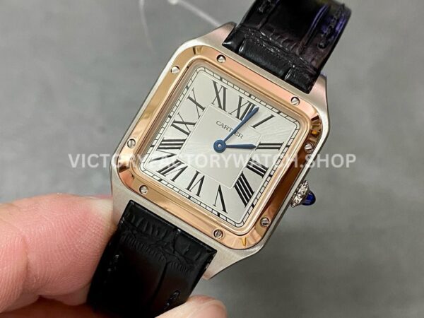 F1 Factory Cartier Santos Dumont W2SA0012 27.5mm Rose Gold Bezel Leather Strap Roman Numerals Silver Dial