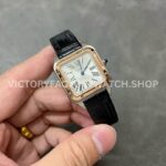 F1 Factory Cartier Santos Dumont W2SA0012 27.5mm Rose Gold Leather Strap Roman Numerals Silver Dial (2) F1 Factory Cartier Santos Dumont W2SA0012 27.5mm Rose Gold Bezel Leather Strap Roman Numerals Silver Dial