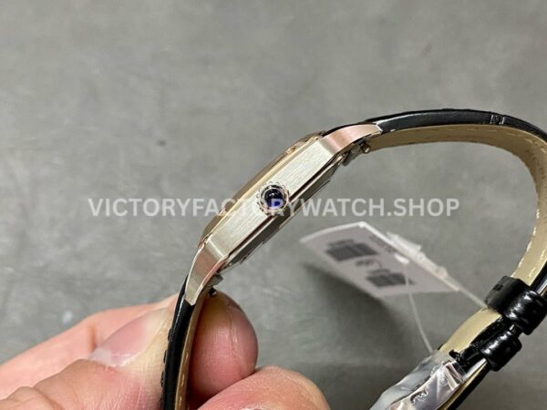 F1 Factory Cartier Santos Dumont W2SA0012 27.5mm Rose Gold Bezel Leather Strap Roman Numerals Silver Dial