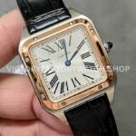 F1 Factory Cartier Santos Dumont W2SA0012 27.5mm Rose Gold Bezel Leather Strap Roman Numerals Silver Dial