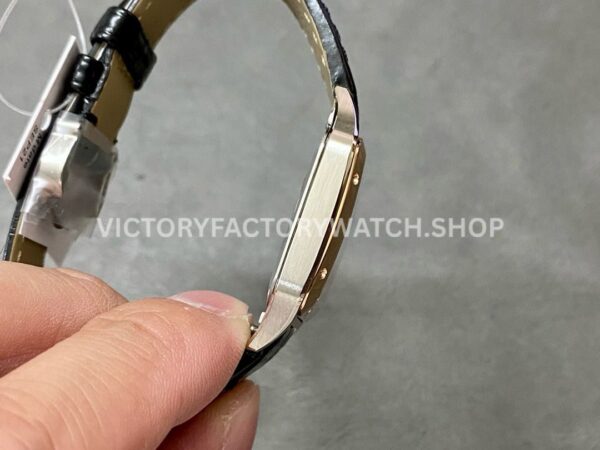 F1 Factory Cartier Santos Dumont W2SA0012 27.5mm Rose Gold Bezel Leather Strap Roman Numerals Silver Dial