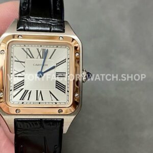 F1 Factory Cartier Santos Dumont W2SA0012 27.5mm Rose Gold Leather Strap Roman Numerals Silver Dial (9) F1 Factory Cartier Santos Dumont WGSA0022 rose gold bezel silver dial