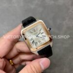 F1 Factory Cartier Santos Dumont W2SA0017 33.9mm Steel Leather Strap Roman Numerals Silver Dial ( F1 Factory Cartier Santos Dumont W2SA0017 33.9mm Rose Gold Bezel Leather Strap Roman Numerals Silver Dial