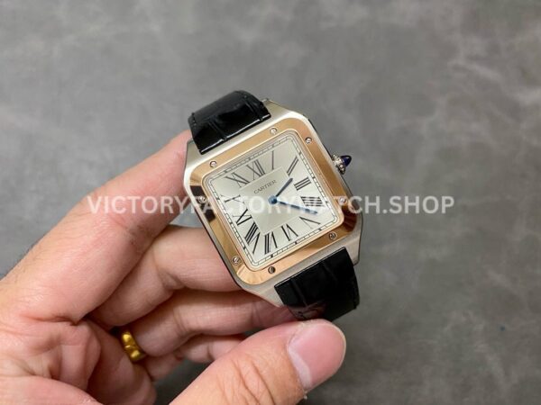 F1 Factory Cartier Santos Dumont W2SA0017 33.9mm Steel Leather Strap Roman Numerals Silver Dial ( F1 Factory Cartier Santos Dumont W2SA0017 33.9mm Rose Gold Bezel Leather Strap Roman Numerals Silver Dial