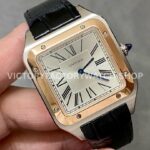 F1 Factory Cartier Santos Dumont W2SA0017 33.9mm Steel Leather Strap Roman Numerals Silver Dial ( (5) F1 Factory Cartier Santos Dumont W2SA0017 33.9mm Rose Gold Bezel Leather Strap Roman Numerals Silver Dial