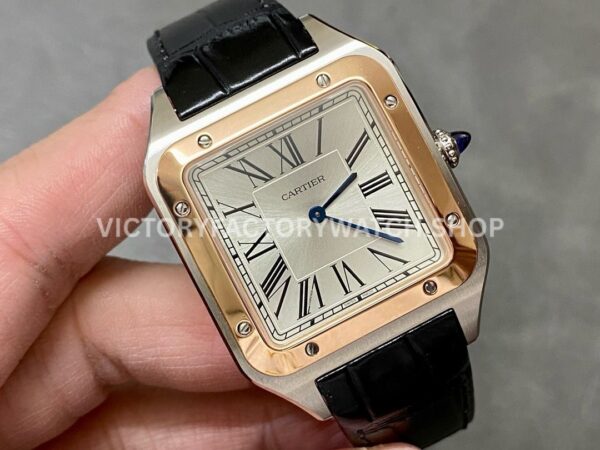 F1 Factory Cartier Santos Dumont W2SA0017 33.9mm Steel Leather Strap Roman Numerals Silver Dial ( (5) F1 Factory Cartier Santos Dumont W2SA0017 33.9mm Rose Gold Bezel Leather Strap Roman Numerals Silver Dial