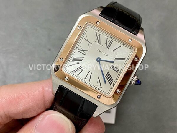 F1 Factory Cartier Santos Dumont W2SA0017 33.9mm Steel Leather Strap Roman Numerals Silver Dial ( (7) F1 Factory Cartier Santos Dumont W2SA0017 33.9mm Rose Gold Bezel Leather Strap Roman Numerals Silver Dial