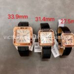 F1 Factory Cartier Santos Dumont W2SA0017 33.9mm Steel Leather Strap Roman Numerals Silver Dial ( (9) F1 Factory Cartier Santos Dumont W2SA0017 33.9mm Rose Gold Bezel Leather Strap Roman Numerals Silver Dial