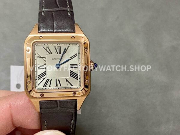 F1 Factory Cartier Santos Dumont WGSA0022 27.5mm Rose Gold Leather Strap Roman Numerals Silve (4) F1 Factory Cartier Santos Dumont WGSA0022 silver dial leather strap
