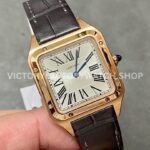 F1 Factory Cartier Santos Dumont WGSA0022 27.5mm Rose Gold Leather Strap Roman Numerals Silve (5) F1 Factory Cartier Santos Dumont WGSA0022 27.5mm Rose Gold Leather Strap Roman Numerals Silver Dial