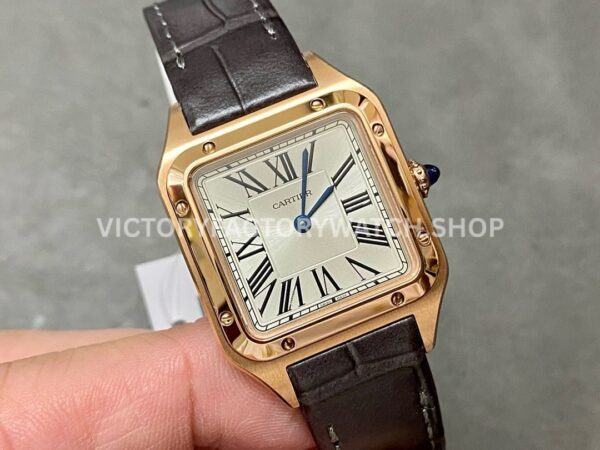 F1 Factory Cartier Santos Dumont WGSA0022 27.5mm Rose Gold Leather Strap Roman Numerals Silve (5) F1 Factory Cartier Santos Dumont WGSA0022 27.5mm Rose Gold Leather Strap Roman Numerals Silver Dial