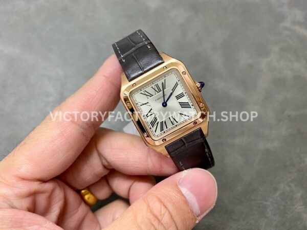 F1 Factory Cartier Santos Dumont WGSA0022 27.5mm Rose Gold Leather Strap Roman Numerals Silve F1 Factory Cartier Santos Dumont WGSA0022 27.5mm Rose Gold Leather Strap Roman Numerals Silver Dial