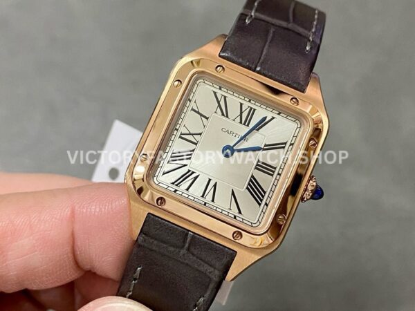 F1 Factory Cartier Santos Dumont WGSA0022 27.5mm Rose Gold Leather Strap Roman Numerals Silve (7) F1 Factory Cartier Santos Dumont WGSA0022 27.5mm Rose Gold Leather Strap Roman Numerals Silver Dial
