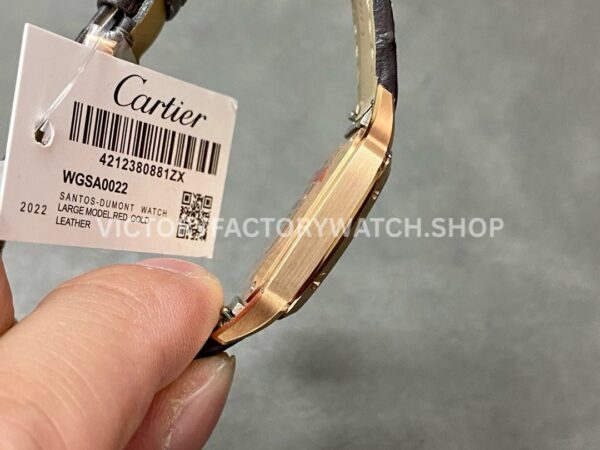 F1 Factory Cartier Santos Dumont WGSA0022 27.5mm Rose Gold Leather Strap Roman Numerals Silve (9) F1 Factory Cartier Santos Dumont WGSA0022 27.5mm Rose Gold Leather Strap Roman Numerals Silver Dial