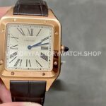 F1 Factory Cartier Santos Dumont WGSA0032 33.9mm Rose Gold Leather Strap Roman Numerals Silve (3) F1 Factory Cartier Santos Dumont WGSA0032 silver dial leather strap