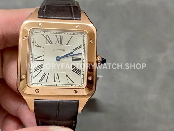 F1 Factory Cartier Santos Dumont WGSA0032 33.9mm Rose Gold Leather Strap Roman Numerals Silve (3) F1 Factory Cartier Santos Dumont WGSA0032 silver dial leather strap