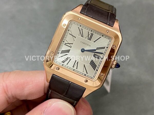 F1 Factory Cartier Santos Dumont WGSA0032 33.9mm Rose Gold Leather Strap Roman Numerals Silve (5) F1 Factory Cartier Santos Dumont WGSA0032 33.9mm Rose Gold Leather Strap Roman Numerals Silver Dial