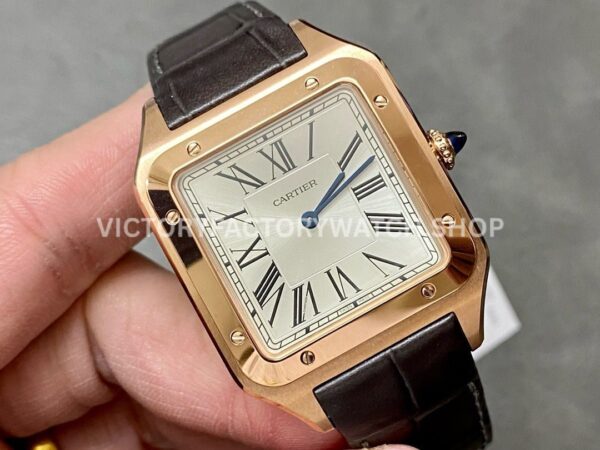 F1 Factory Cartier Santos Dumont WGSA0032 33.9mm Rose Gold Leather Strap Roman Numerals Silve F1 Factory Cartier Santos Dumont WGSA0032 33.9mm Rose Gold Leather Strap Roman Numerals Silver Dial