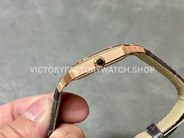 F1 Factory Cartier Santos Dumont WGSA0032 33.9mm Rose Gold Leather Strap Roman Numerals Silve (7) F1 Factory Cartier Santos Dumont WGSA0032 33.9mm Rose Gold Leather Strap Roman Numerals Silver Dial