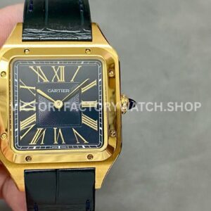 F1 Factory Cartier Santos Dumont WGSA0077 31.4mm Yellow Gold Leather Strap Roman Numerals Bl F1 Factory Cartier Santos Dumont WGSA0077 black dial leather strap