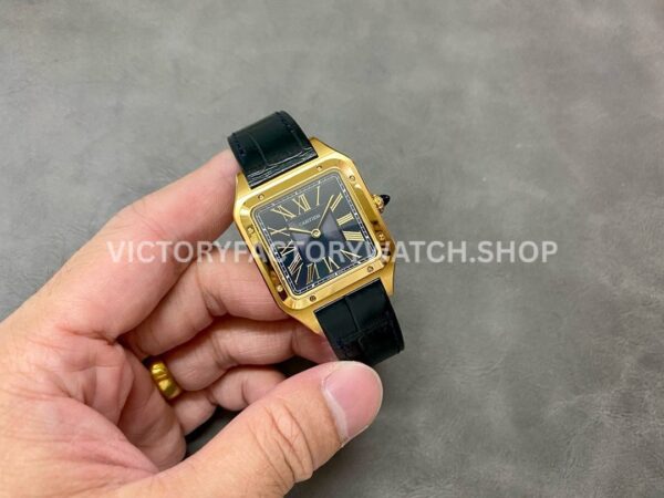 F1 Factory Cartier Santos Dumont WGSA0077 31.4mm Yellow Gold Leather Strap Roman Numerals Black Dial