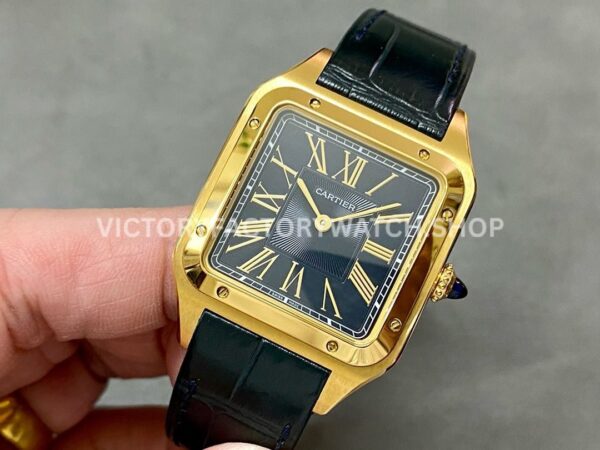 F1 Factory Cartier Santos Dumont WGSA0077 31.4mm Yellow Gold Leather Strap Roman Numerals Black Dial