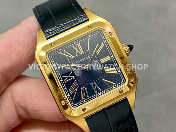 F1 Factory Cartier Santos Dumont WGSA0077 31.4mm Yellow Gold Leather Strap Roman Numerals Black Dial