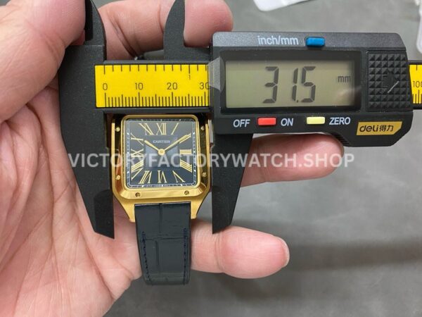 F1 Factory Cartier Santos Dumont WGSA0077 31.4mm Yellow Gold Leather Strap Roman Numerals Black Dial