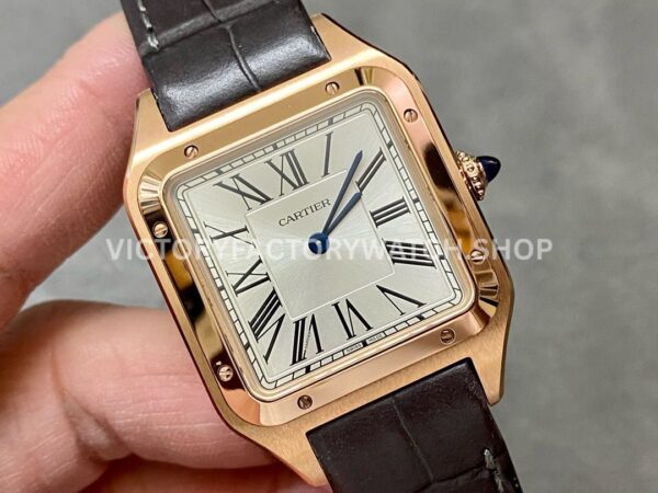 F1 Factory Cartier Santos Dumont WHSA0021 31.4mm Rose Gold Leather Strap Roman Numerals Silver Dial