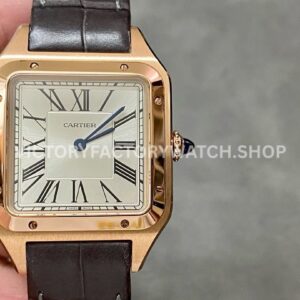 F1 Factory Cartier Santos Dumont WHSA0021 31.4mm Rose Gold Leather Strap Roman Numerals Silve (7) F1 Factory Cartier Santos Dumont WHSA0021 31.4mm Rose Gold Leather Strap Roman Numerals Silver Dial