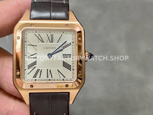 F1 Factory Cartier Santos Dumont WHSA0021 31.4mm Rose Gold Leather Strap Roman Numerals Silver Dial