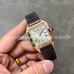 F1 Factory Cartier Santos Dumont WHSA0021 31.4mm Rose Gold Leather Strap Roman Numerals Silver Dial