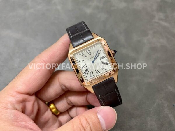 F1 Factory Cartier Santos Dumont WHSA0021 31.4mm Rose Gold Leather Strap Roman Numerals Silver Dial