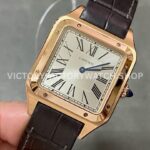 F1 Factory Cartier Santos Dumont WHSA0021 31.4mm Rose Gold Leather Strap Roman Numerals Silver Dial