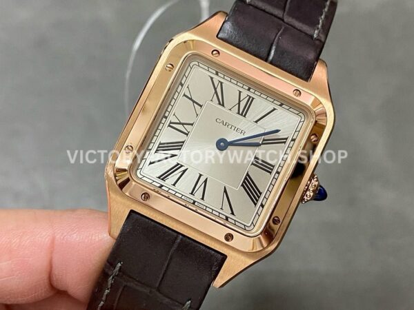 F1 Factory Cartier Santos Dumont WHSA0021 31.4mm Rose Gold Leather Strap Roman Numerals Silver Dial