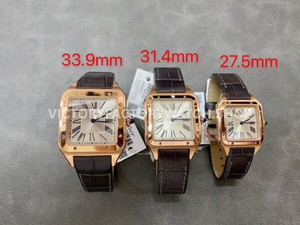 F1 Factory Cartier Santos Dumont WHSA0021 31.4mm Rose Gold Leather Strap Roman Numerals Silver Dial