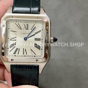 F1 Factory Cartier Santos Dumont WSSA0022 31.4mm Steel Leather Strap Roman Numerals Silver Dial (1) F1 Factory Cartier Santos Dumont WSSA0022 silver dial leather strap